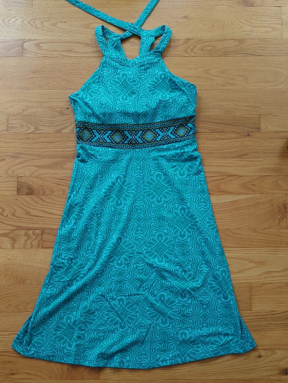 Prana Teal Halter Midi Dress with Beaded Waistband